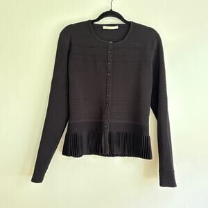 Jason Wu Collection Black Peplum Cardigan Sweater Laser cut Design Pristine Lg